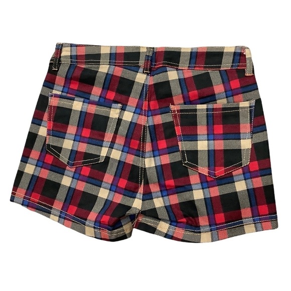 Women's DIVA S Small 4 - 6 Tartan Plaid Black Tan Red Khakis Chino Shorts NWOT - Picture 4 of 7